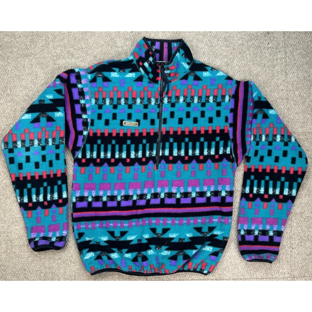 Columbia Vintage Aztec Men's 1/4 Zip Long Sleeve Fleece Jacket Size Small‎
